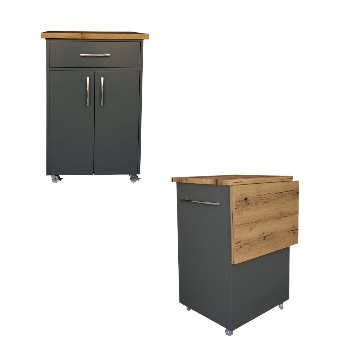Small Kitchen Island on Wheels with Fold-Out Table & Shelves