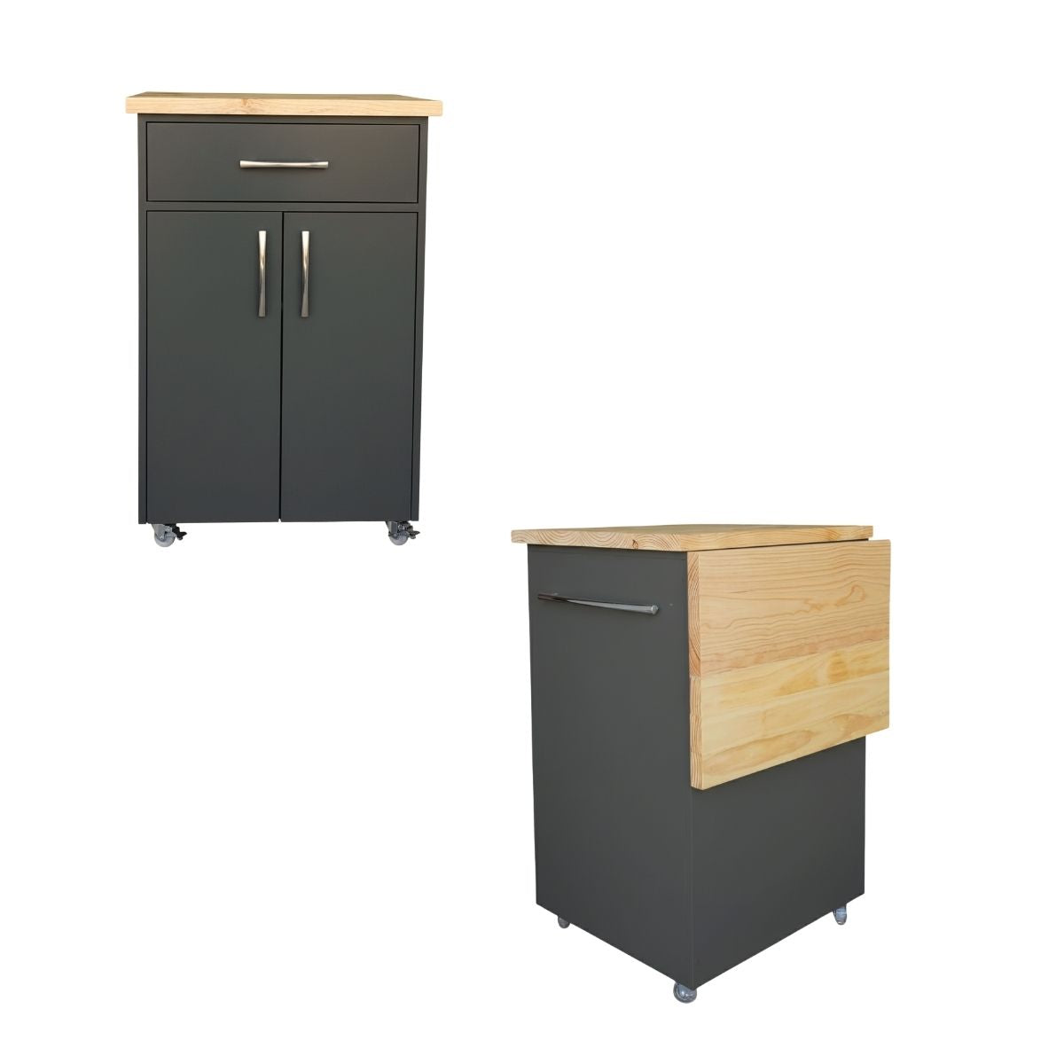 Small Kitchen Island on Wheels with Fold-Out Table & Shelves