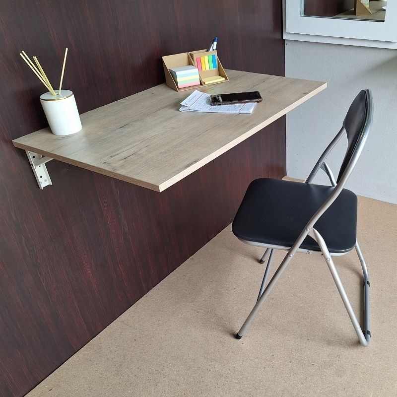 Eezy Fold Down Wall Mounted Desk Table 80x50cm - Rustic Wood