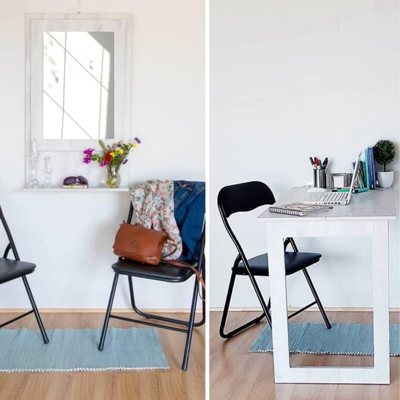 Fold Up Wall Mounted Desk & Mirror 100x60cm