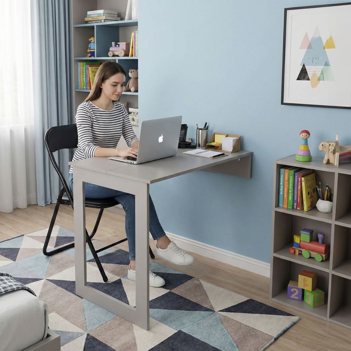 Fold Up Wall Mounted Desk & Mirror 100x60cm