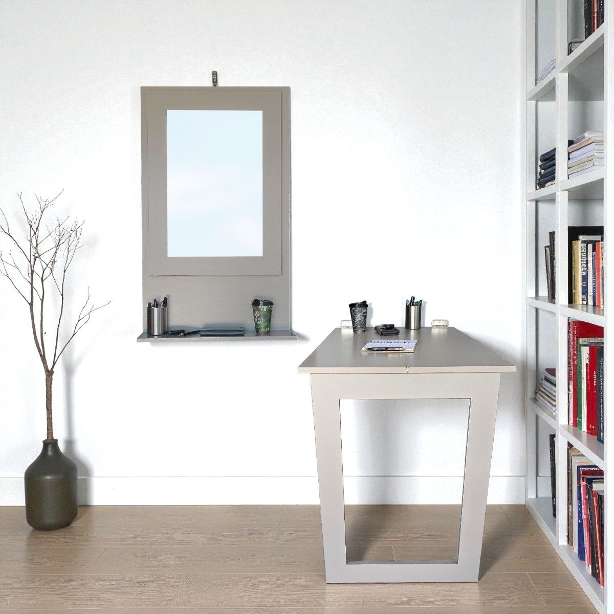 Fold Up Wall Mounted Desk & Mirror 100x60cm
