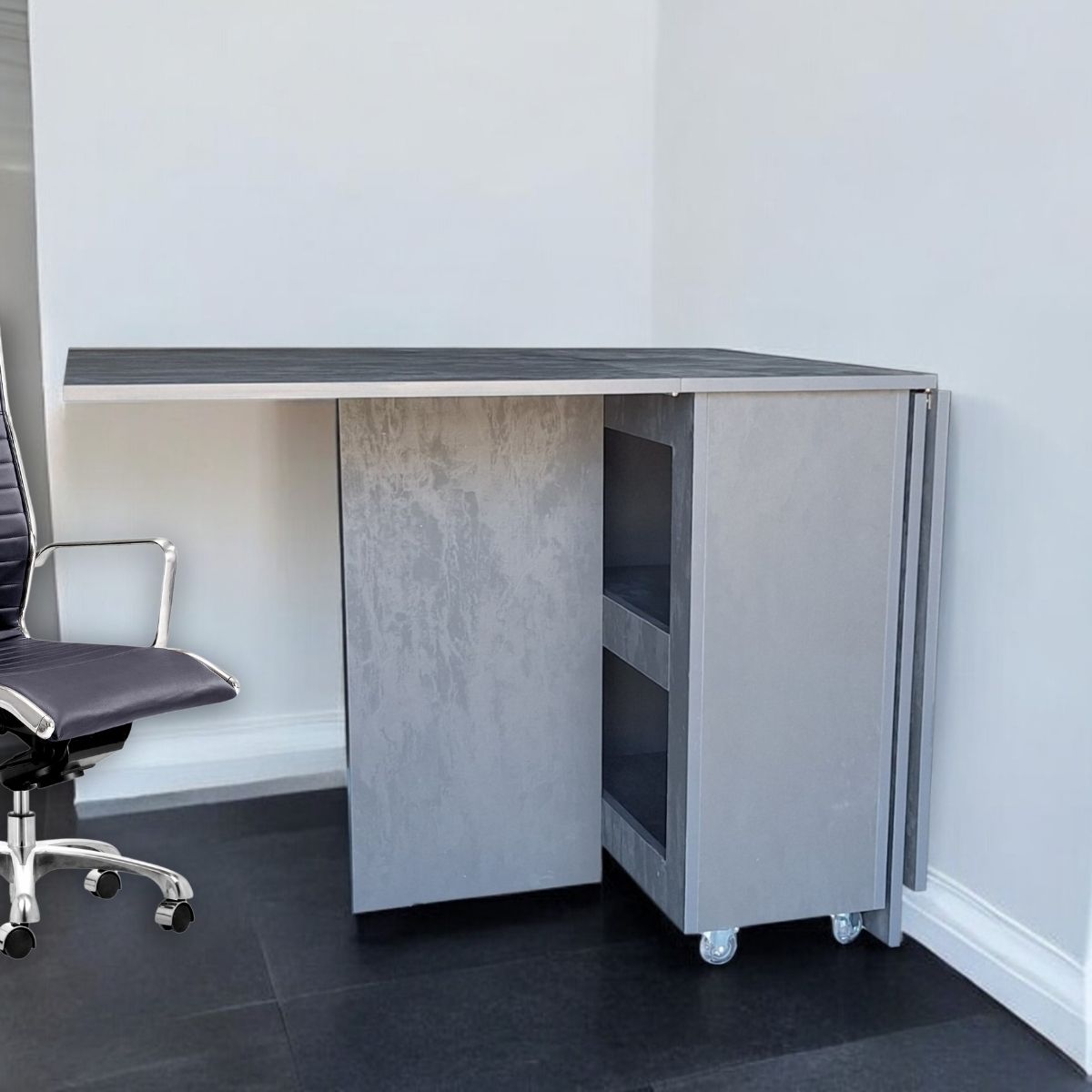 Folding 4 In 1 Console Table With Wheels Graphite