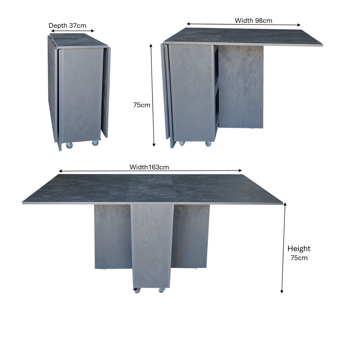 Folding 4 In 1 Console Table With Wheels Graphite Dimensions