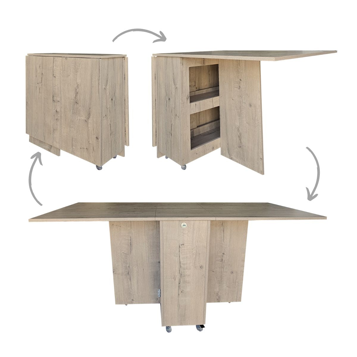Folding 4 In 1 Console Table With Wheels - Rustic Wood