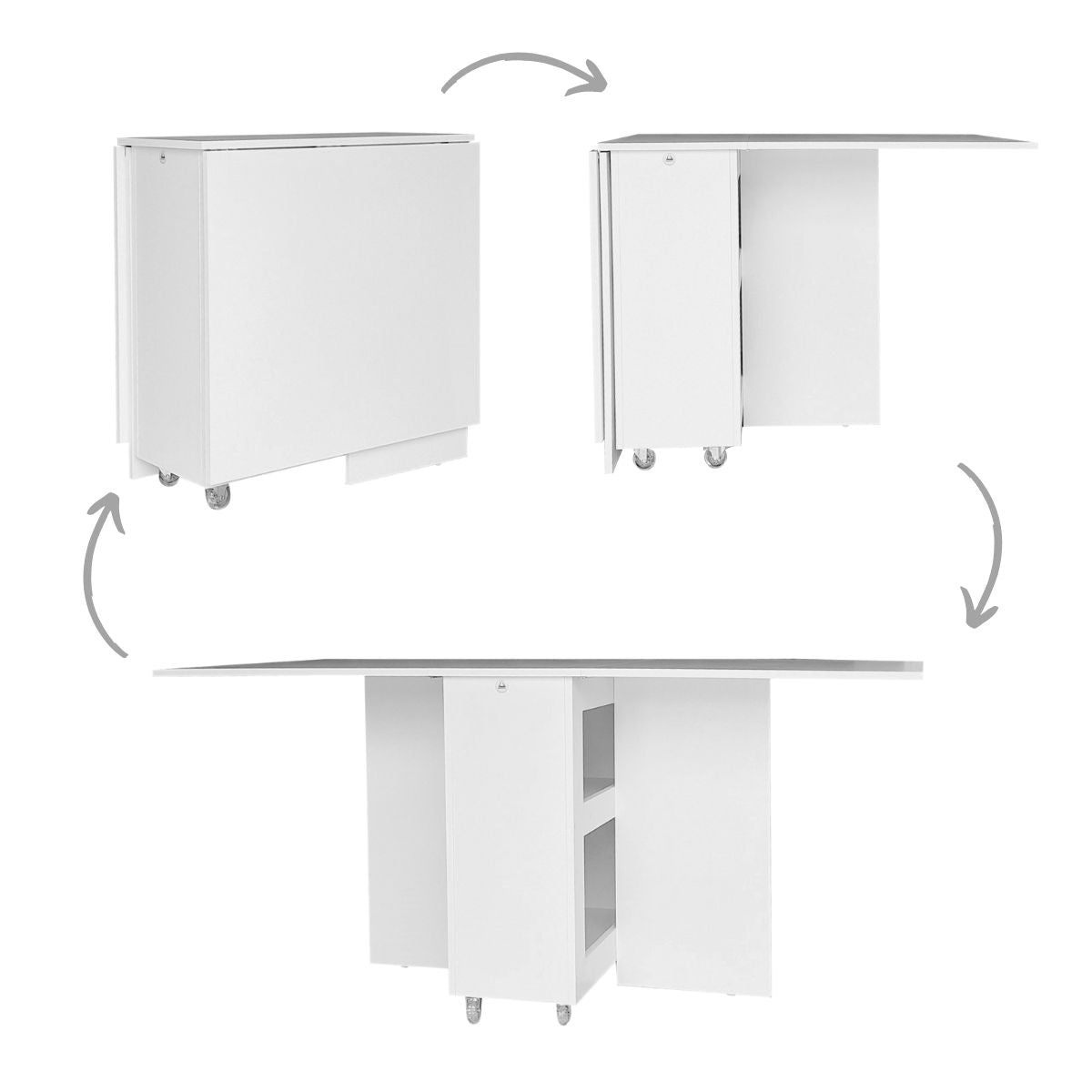 Folding 4 In 1 Console Table With Wheels - White