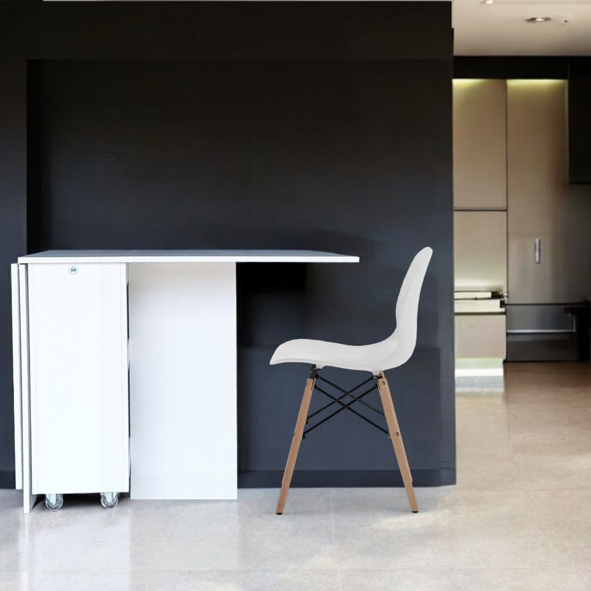 Folding 4 In 1 Console Table With Wheels - White