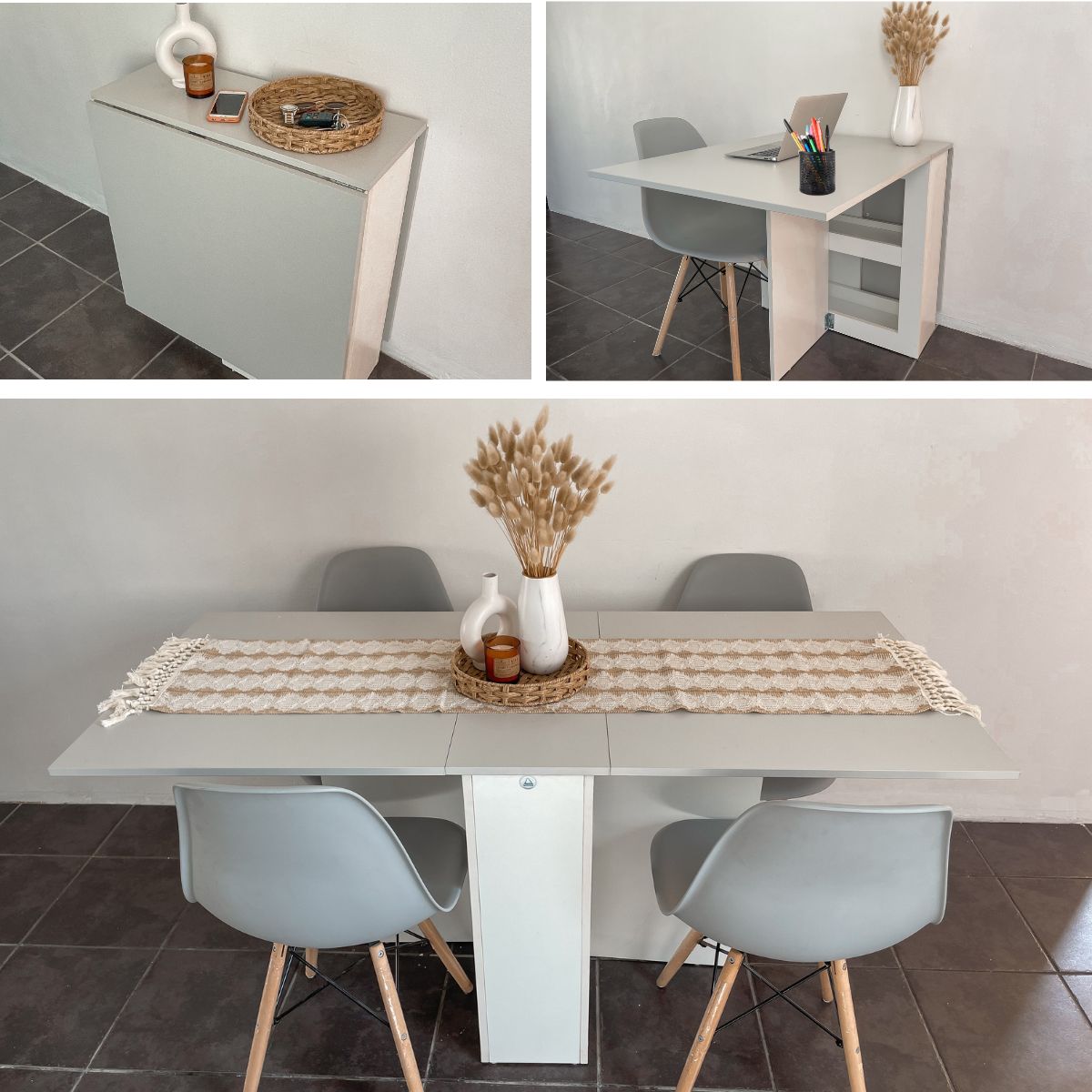 SpaceSave Folding 4 in 1 Console Table Desk - Grey Whisper