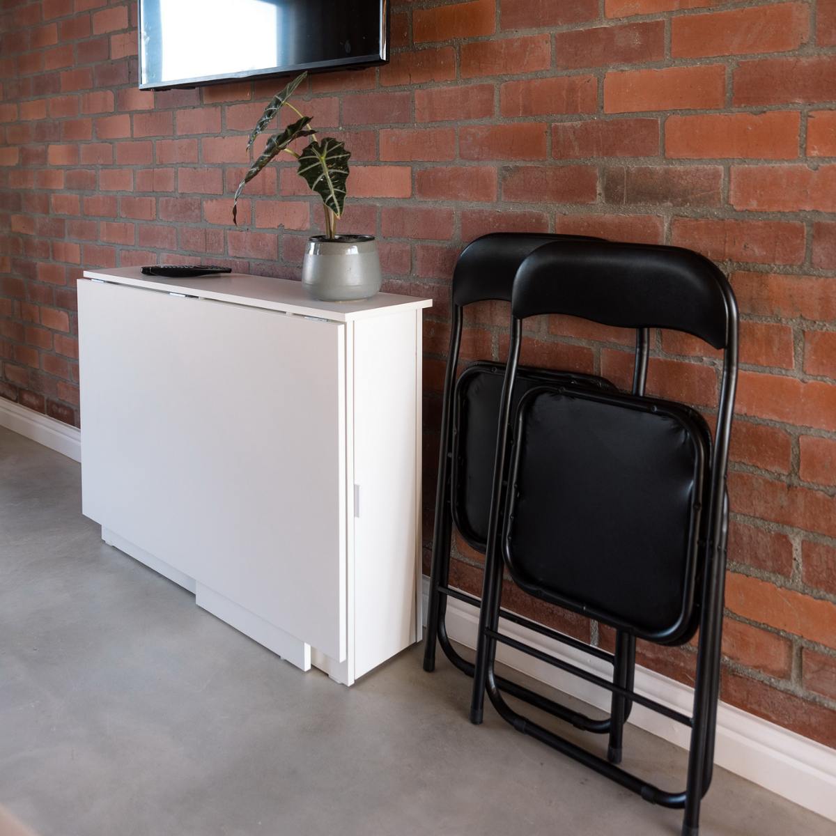 Folding Console Storage Table & 2 Chair Compartment - White