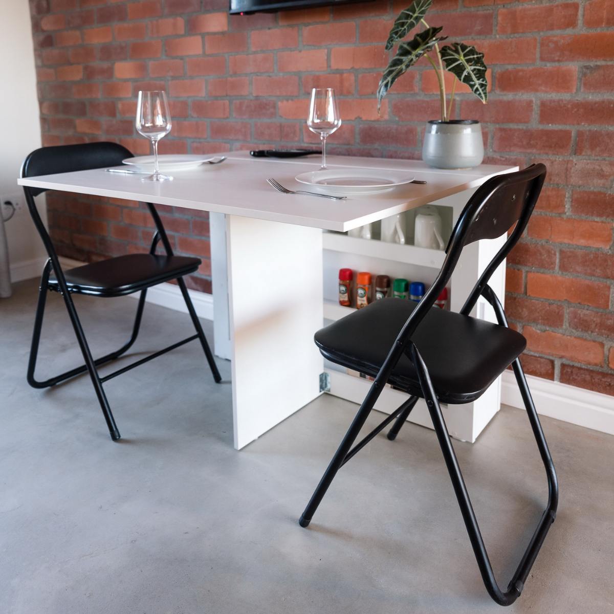 Folding Console Storage Table & 2 Chair Compartment - White