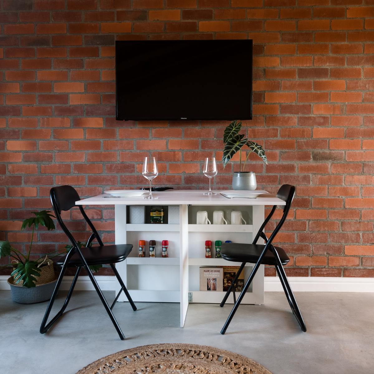 Folding Console Storage Table & 2 Chair Compartment - White
