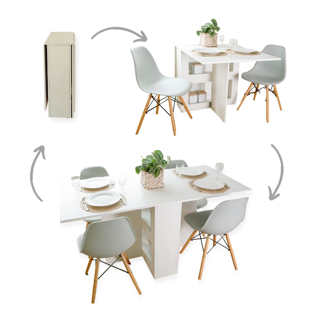 SpaceSave Folding 4 in 1 Console Table Desk - White