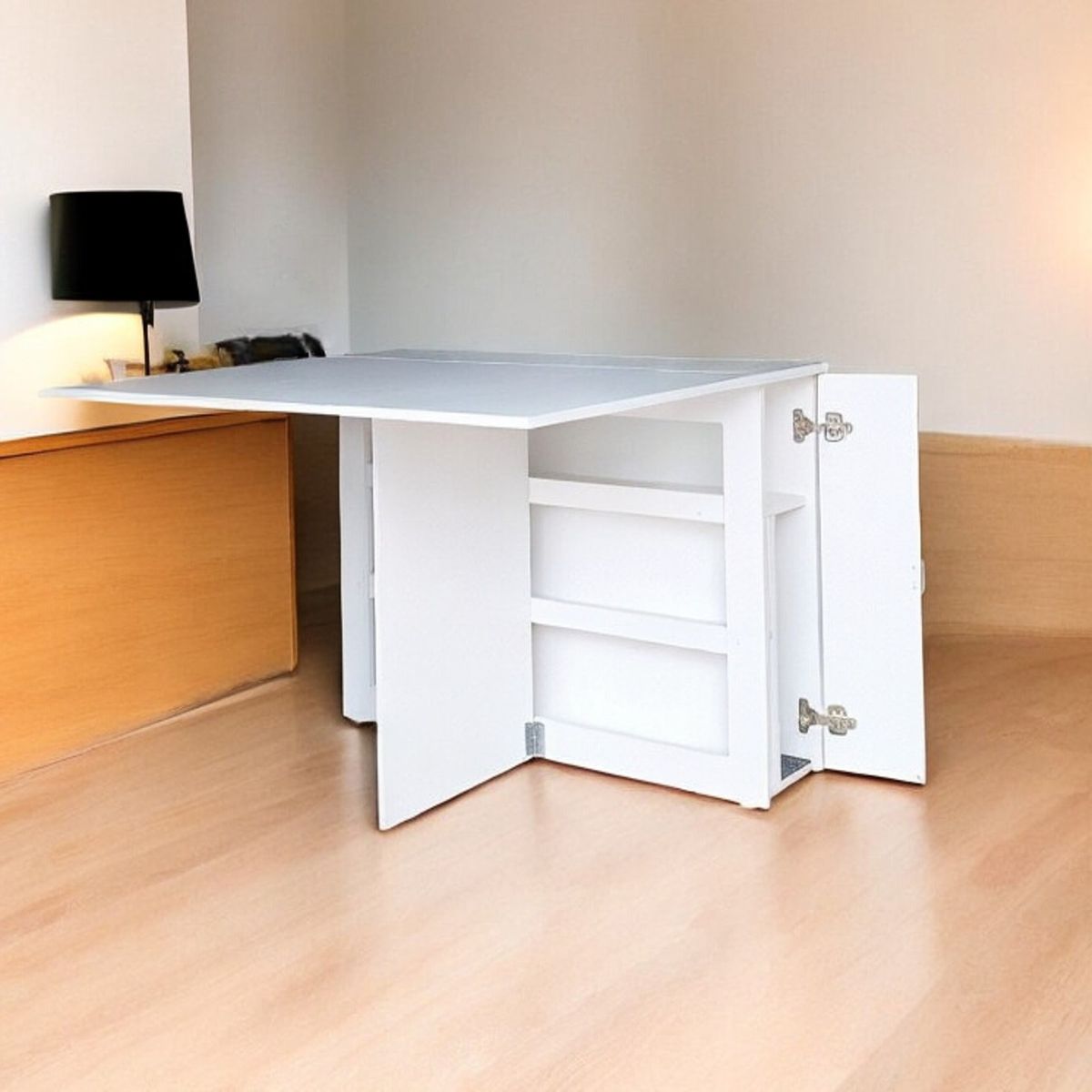 Folding Console Storage Table & 2 Chair Compartment - White