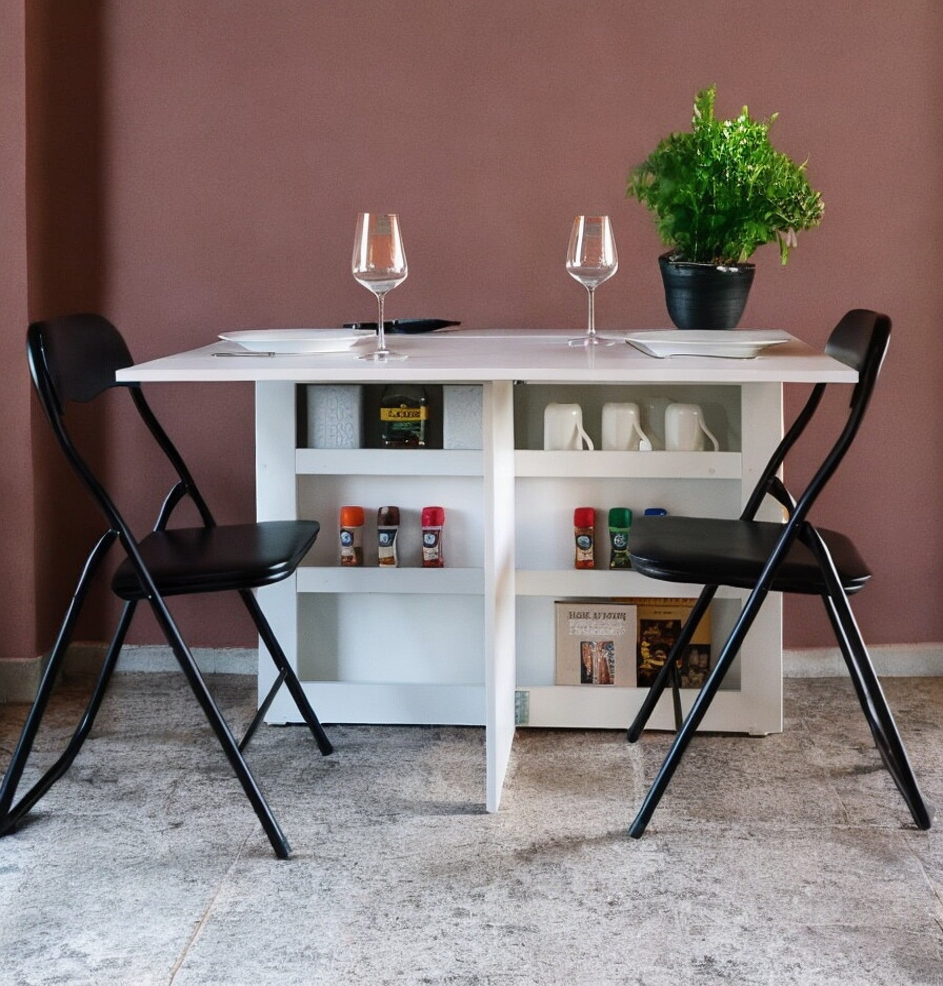 Folding Console Storage Table & 2 Chair Compartment - White