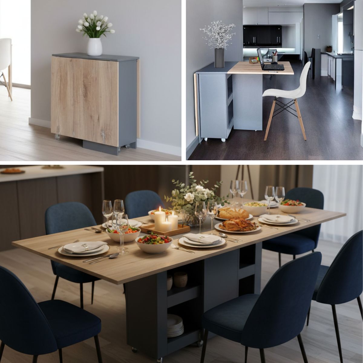 Folding 4-in-1 Console Table Desk on Wheels