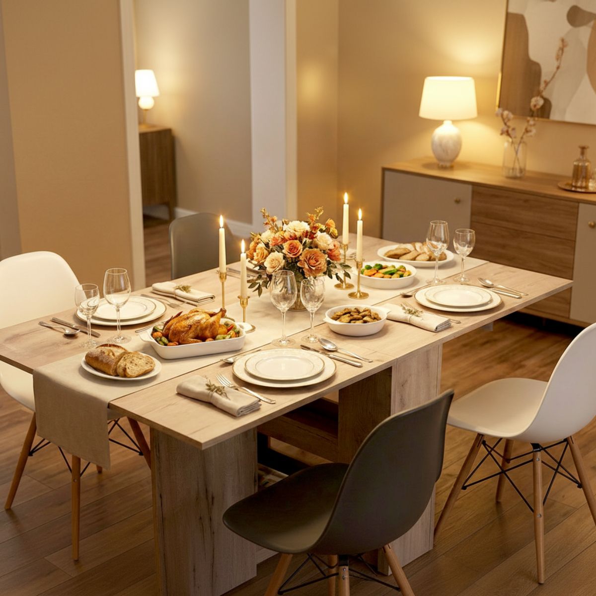 Folding 4-in-1 Console Table Desk on Wheels