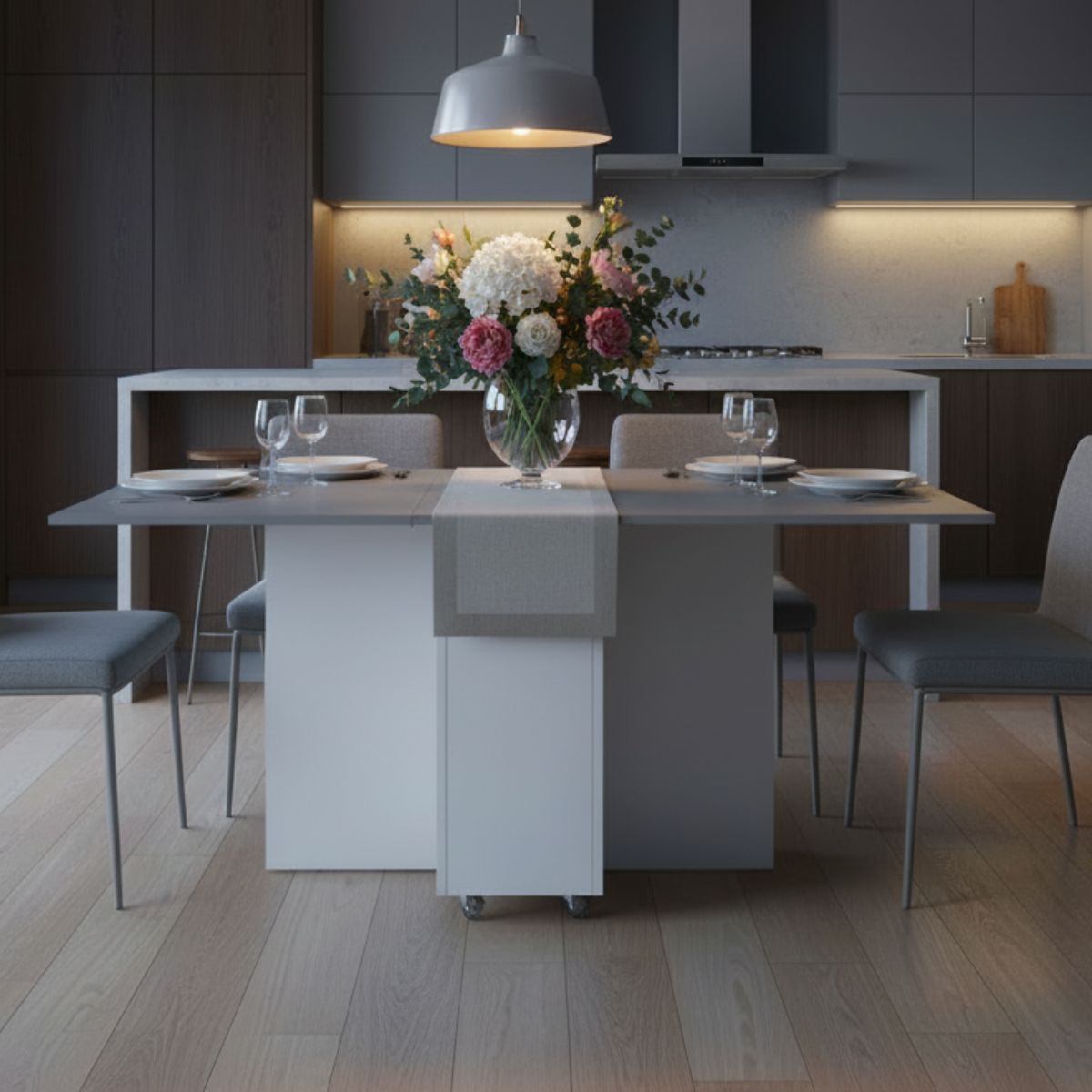 Folding 4-in-1 Console Table Desk on Wheels