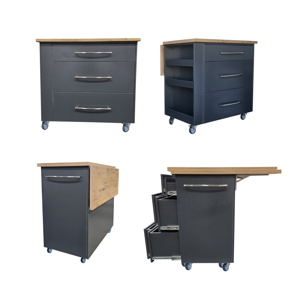 Kitchen Island with Fold Out Table and Drawers 100cm - Midnight Kalahari