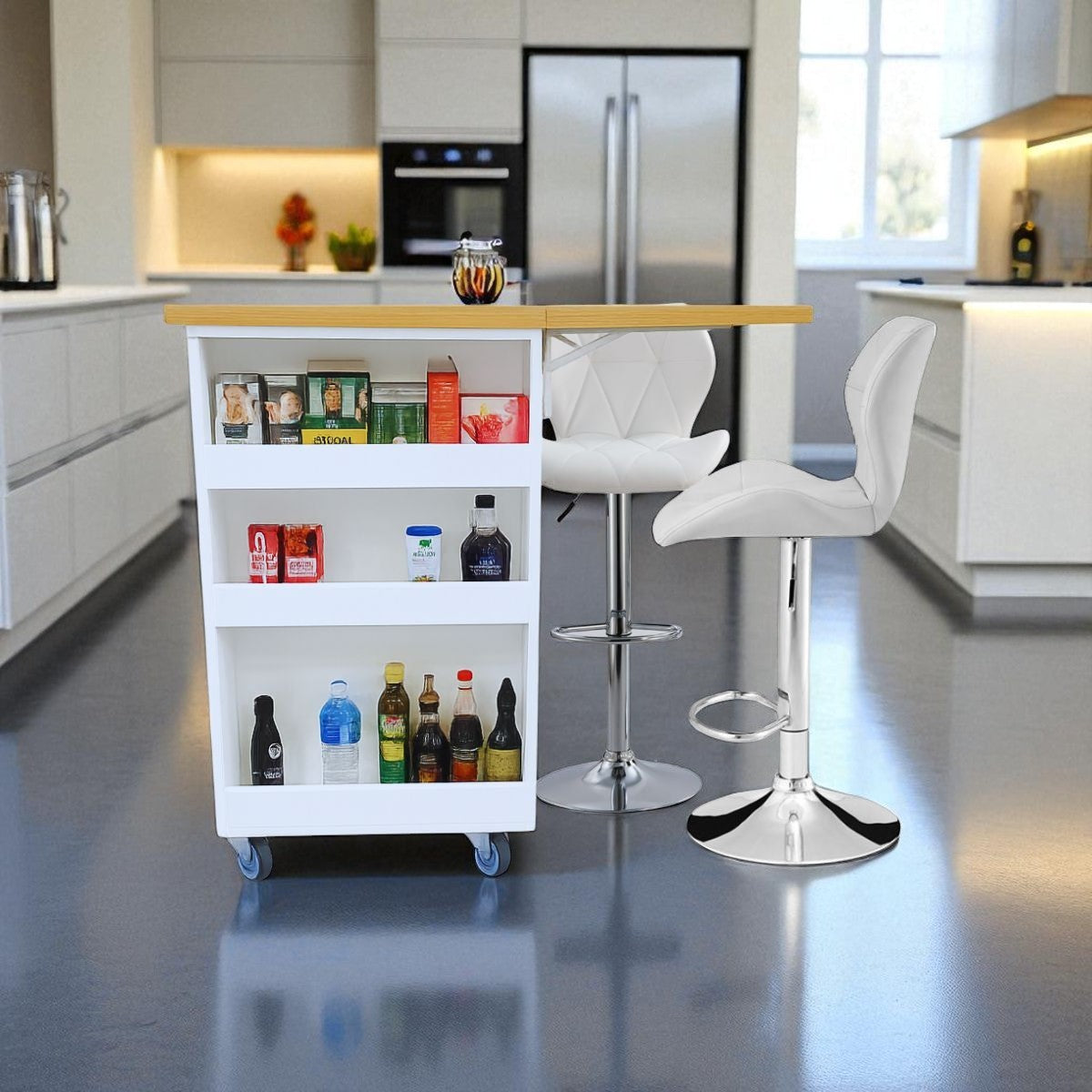 Large Kitchen Island with Drawers 100cm - White