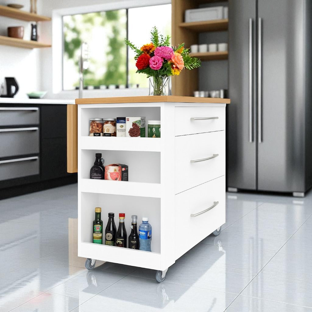 Large Kitchen Island with Drawers 100cm - White