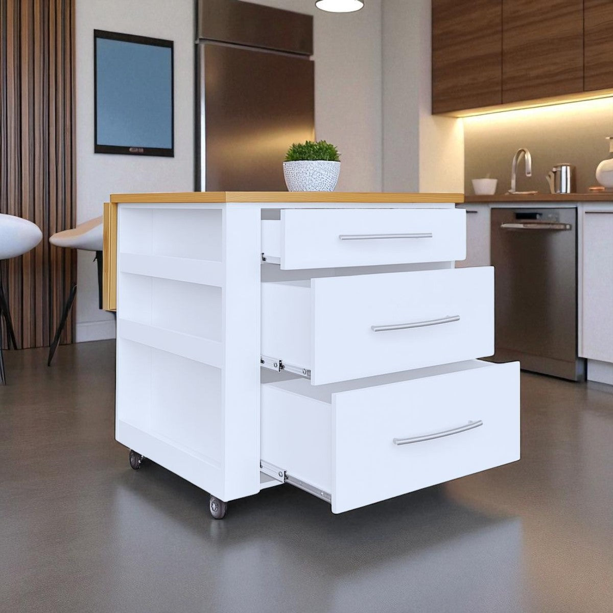 Large Kitchen Island with Drawers 100cm - White