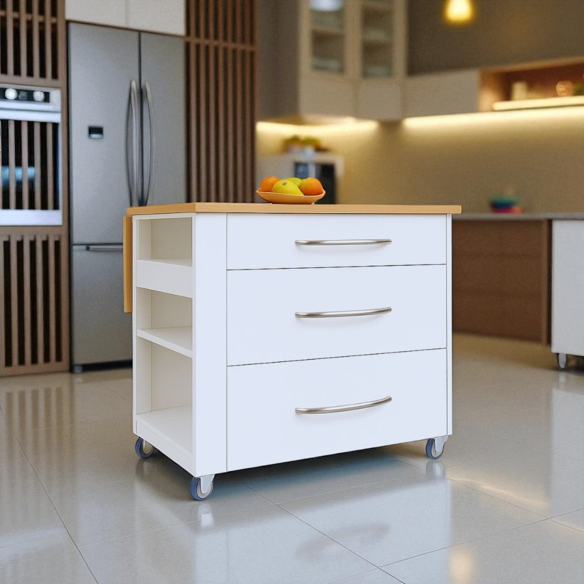 Large Kitchen Island with Drawers 100cm - White