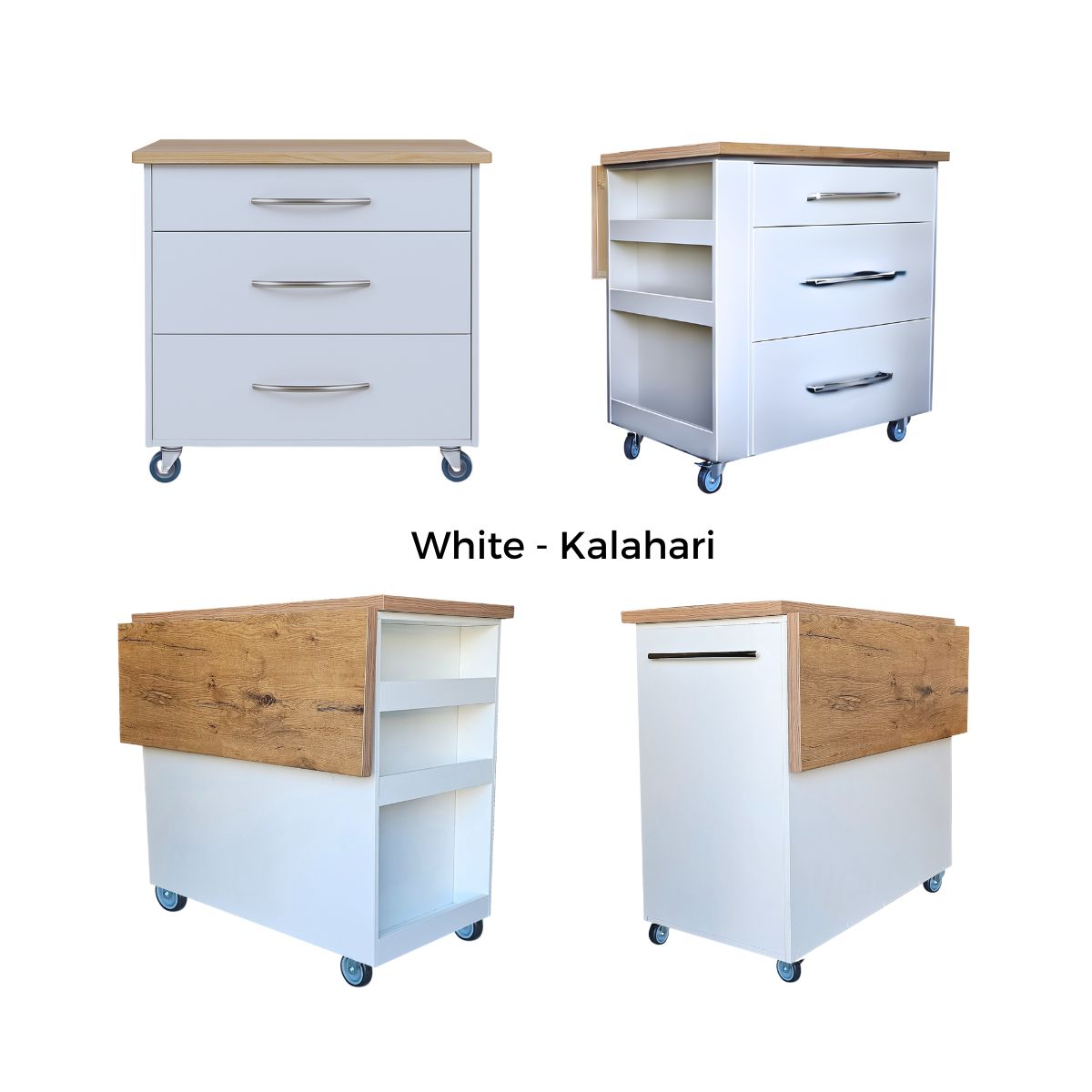 Large Kitchen Island with Drawers 100cm - White Kalahari