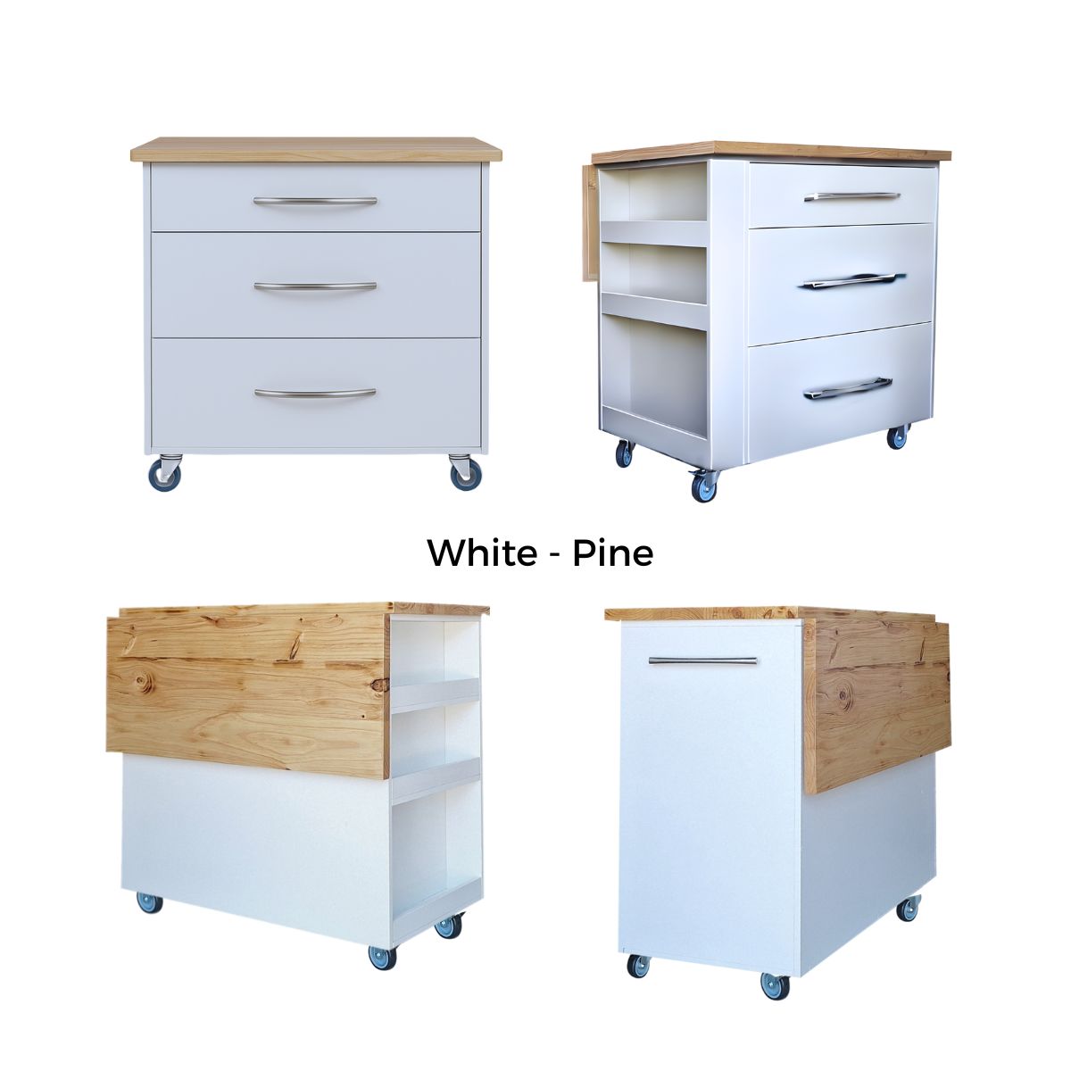 Large Kitchen Island with Drawers 100cm - White Pine
