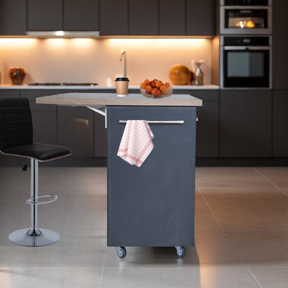 Kitchen Island with Fold Out Table and Drawers 100cm - Midnight Kalahari