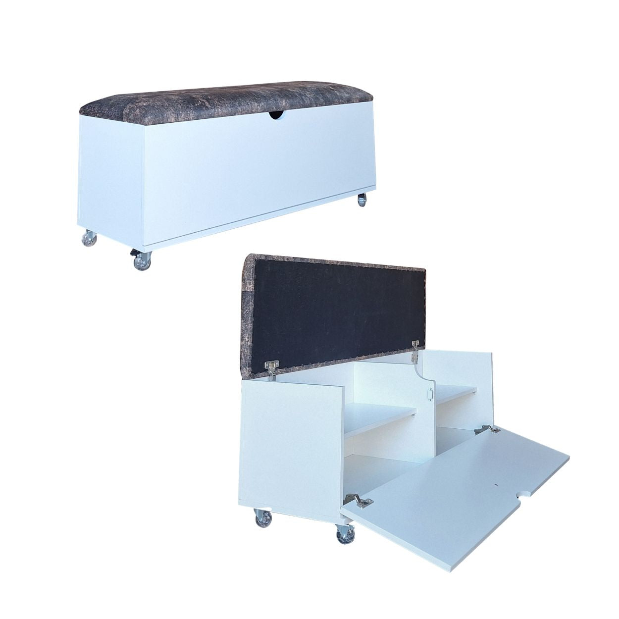 Sit N Stow Mobile Padded Dual Access Storage Bench - White Brown