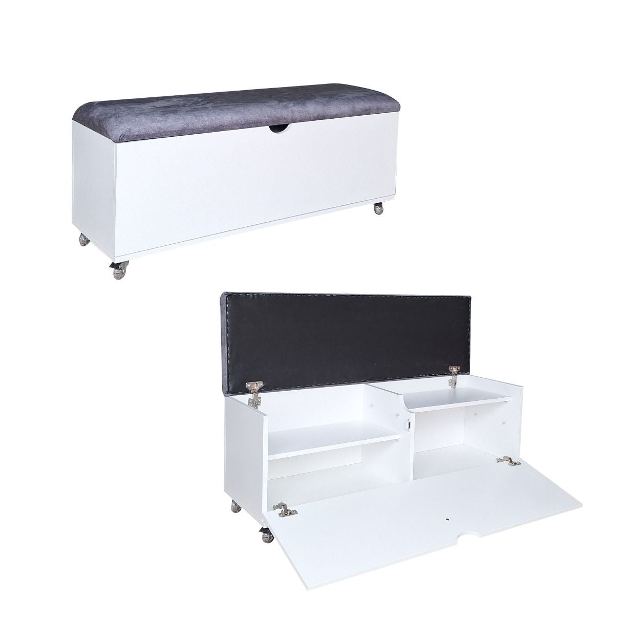 Sit N Stow Mobile Padded Dual Access Storage Bench - White Grey