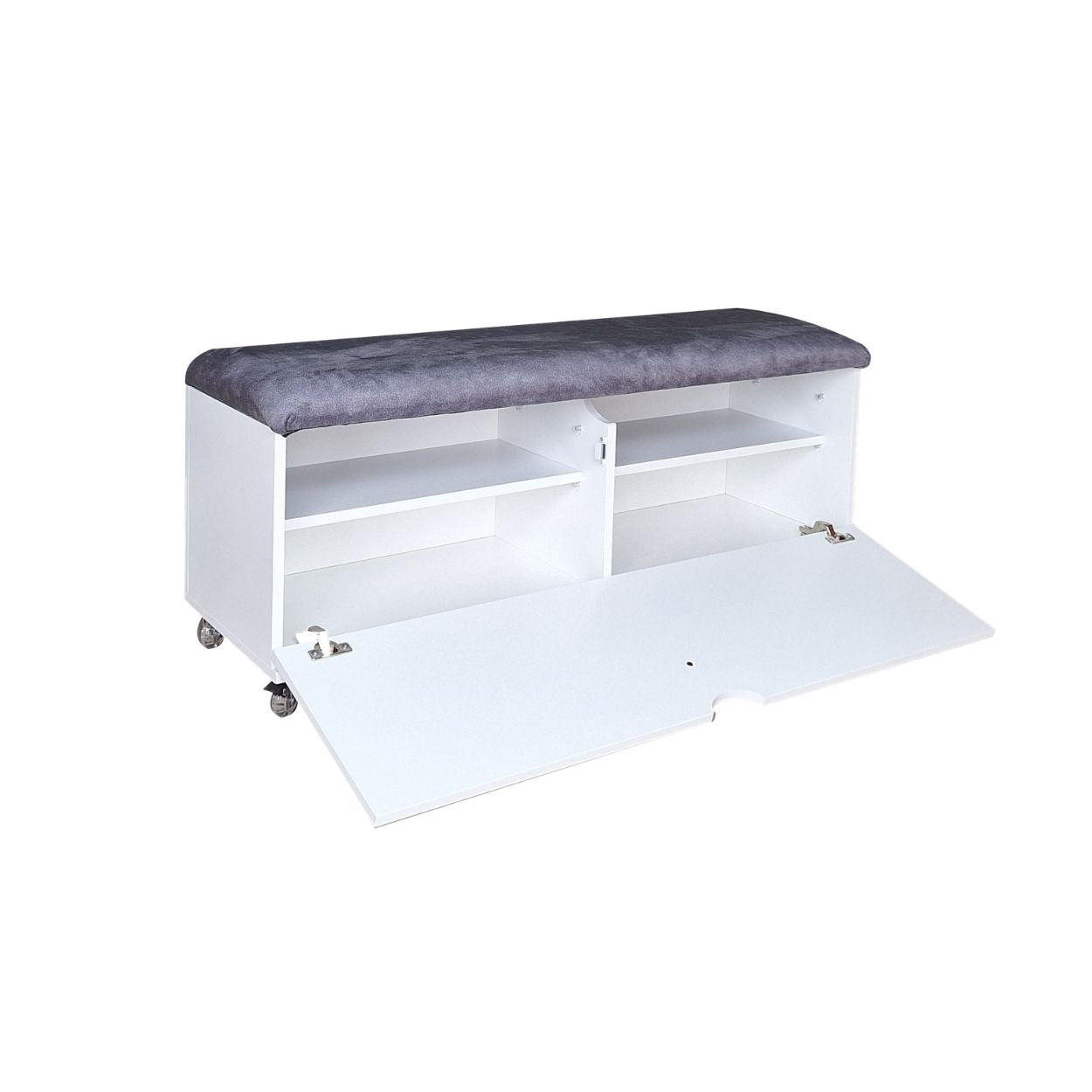 Sit N Stow Mobile Padded Dual Access Storage Bench - White Grey