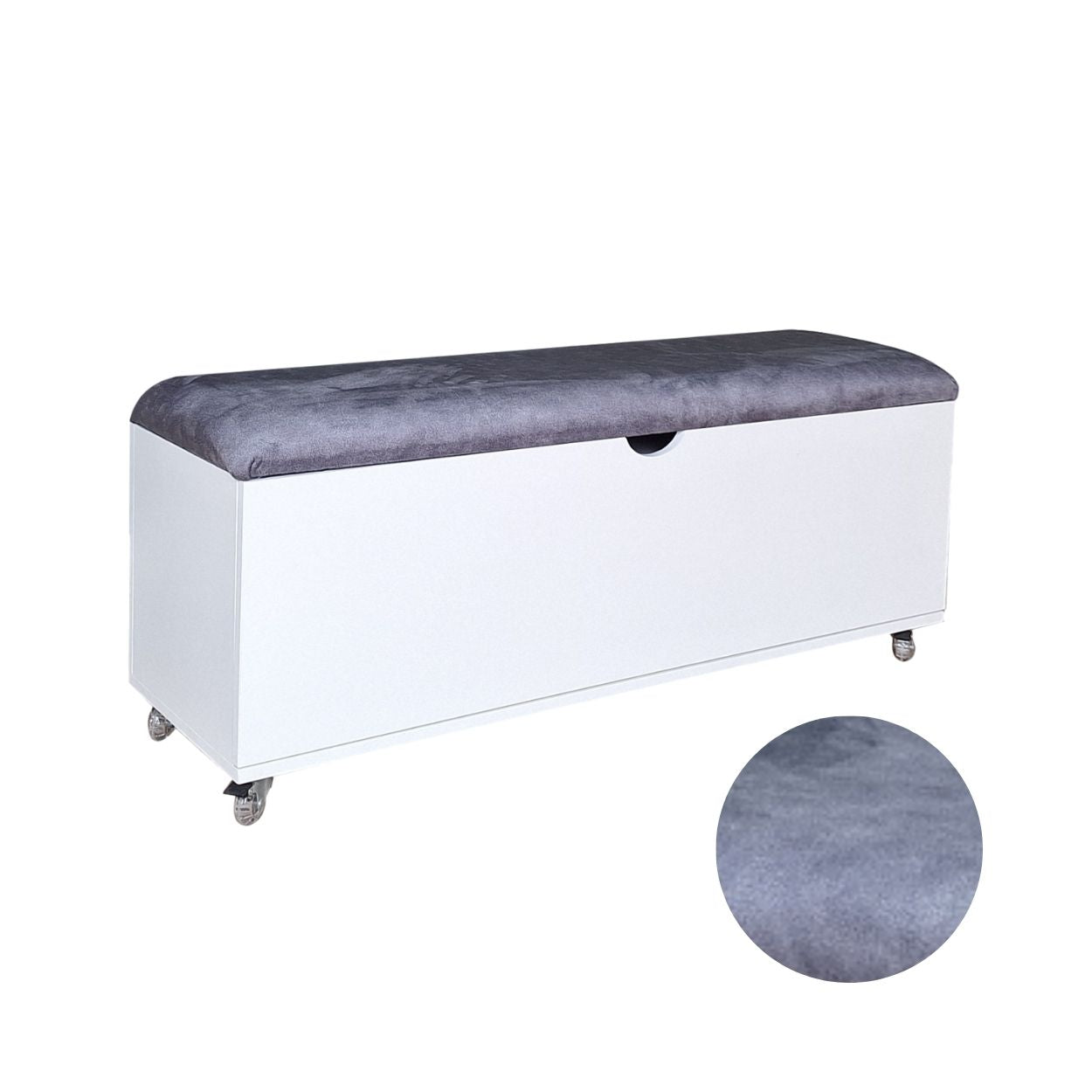 Sit N Stow Mobile Padded Storage Bench - White Grey