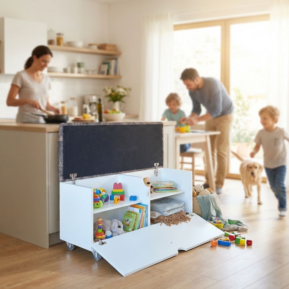 Sit n Stow Mobile Padded Ottoman Storage Bench