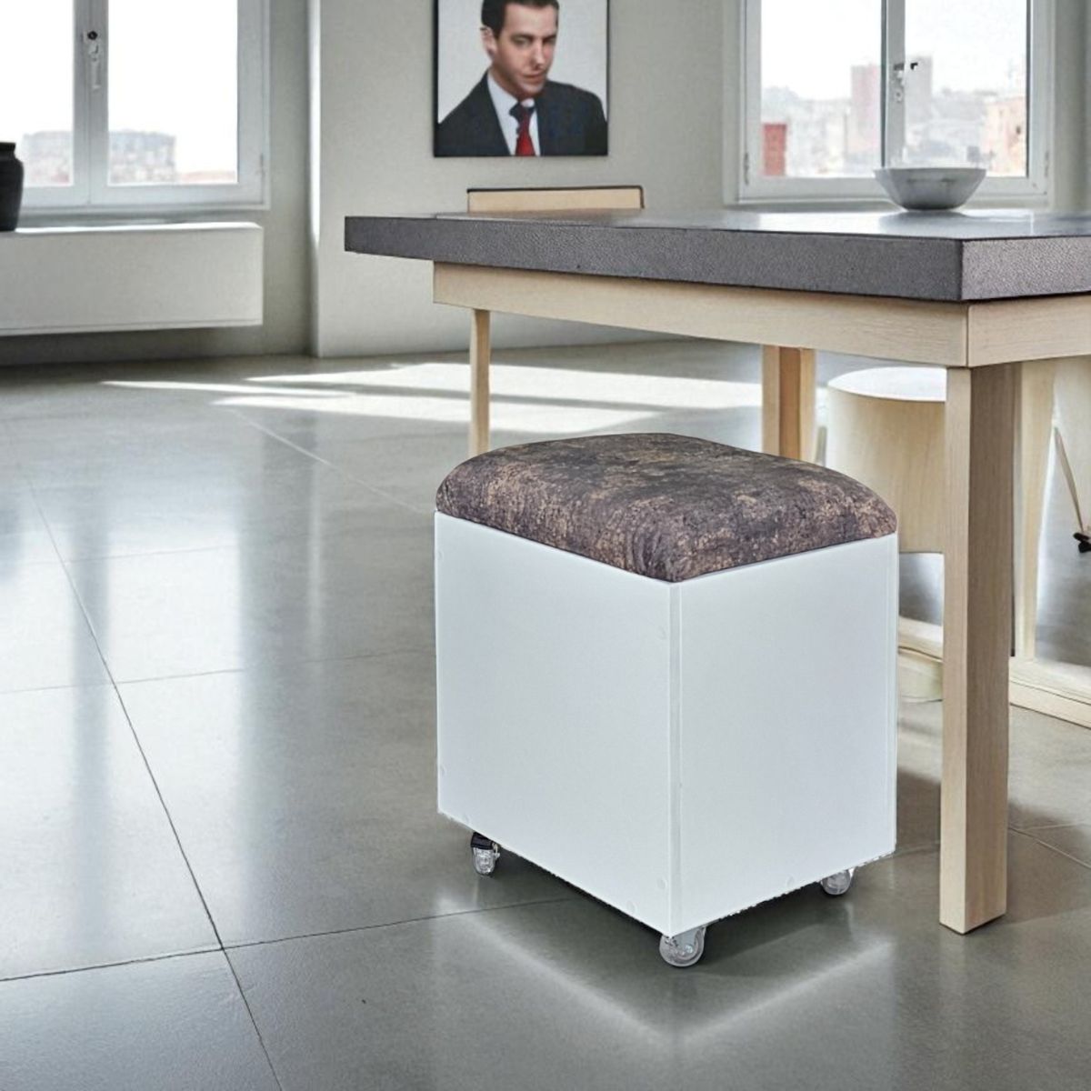 Sit n Stow Mobile Padded Ottoman Storage Chair