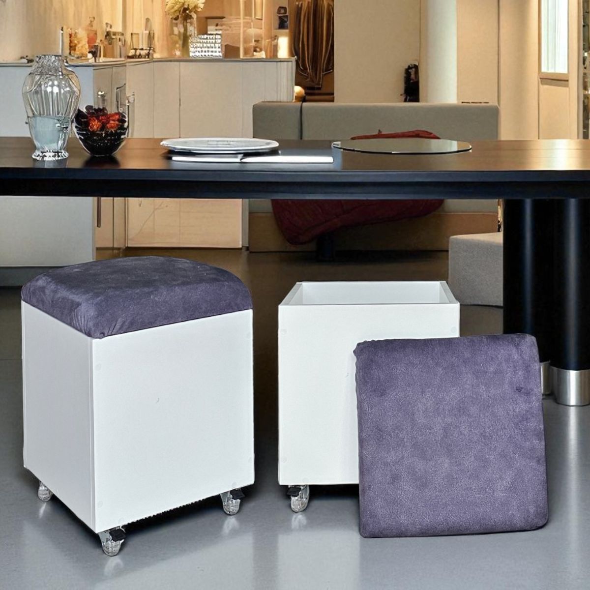 Sit n Stow Mobile Padded Ottoman Storage Chair