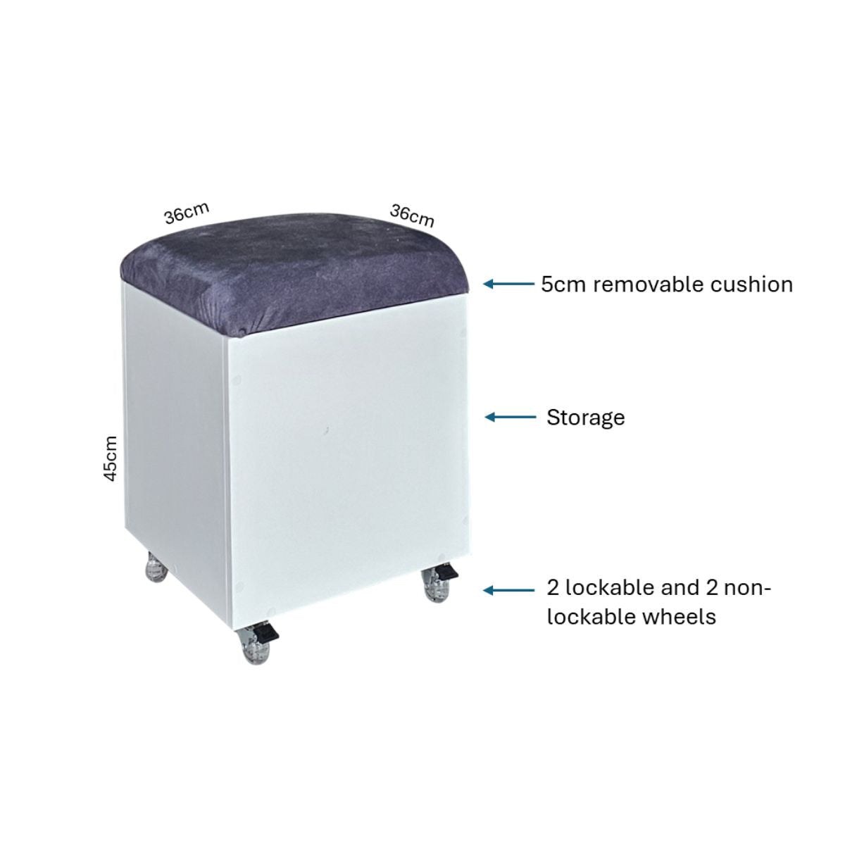 Sit n Stow Mobile Padded Ottoman Storage Chair