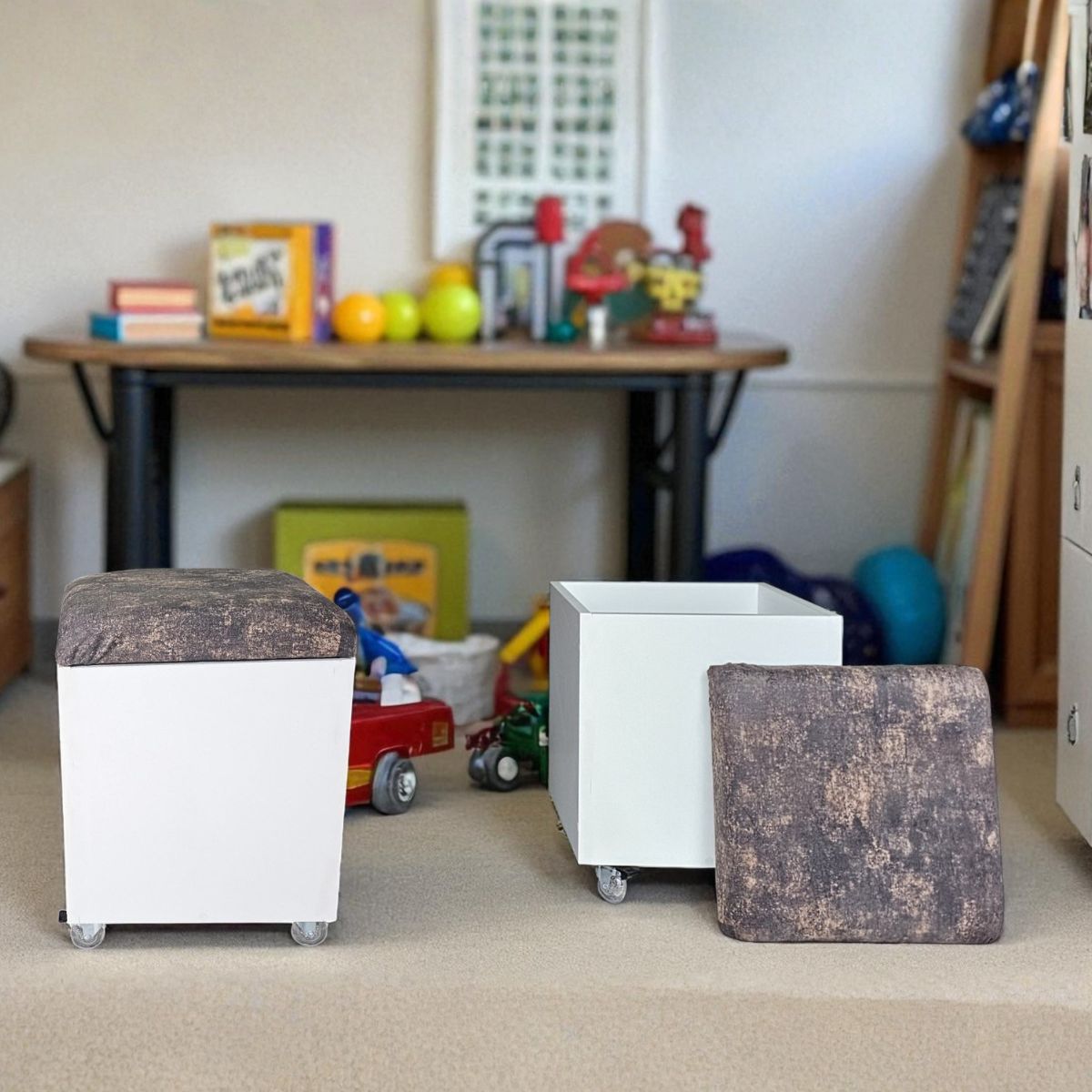 Sit n Stow Mobile Padded Ottoman Storage Chair