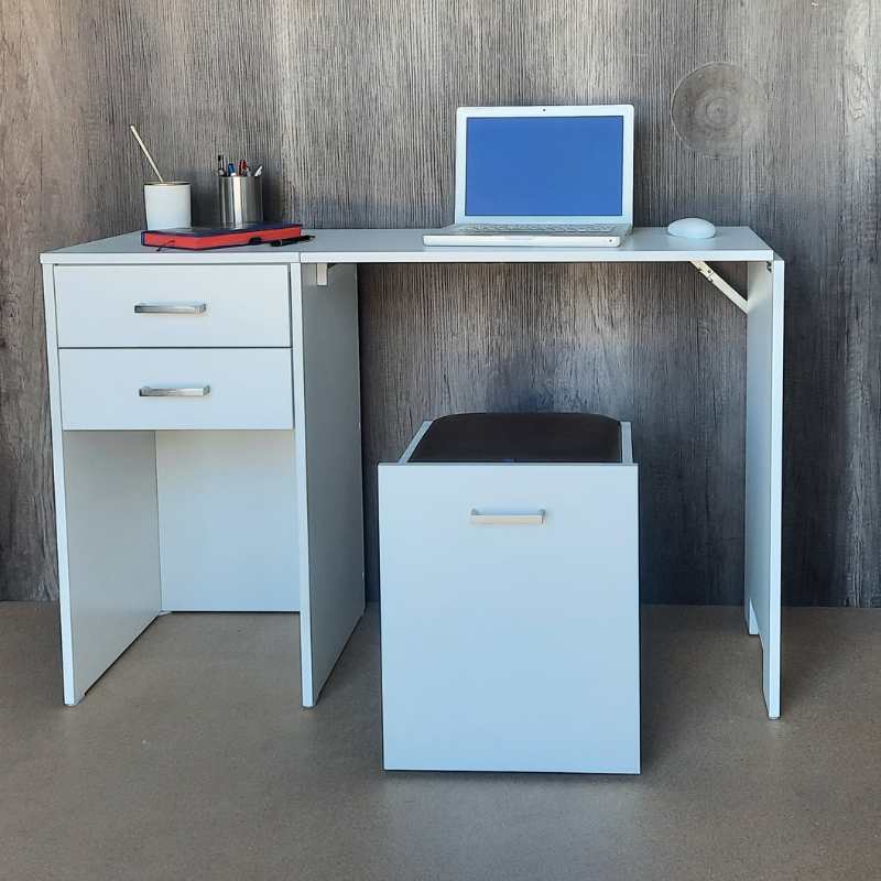 Versa Combo Drawer Desk with Ottoman Chair and Fold-Out Table