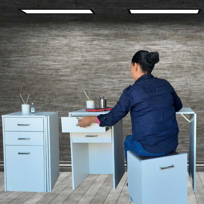 Versa Combo Drawer Desk with Ottoman Chair and Fold-Out Table