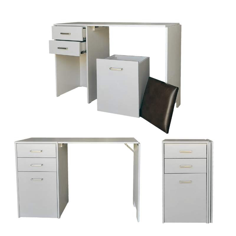Versa Combo Drawer Desk with Ottoman Chair and Fold-Out Table