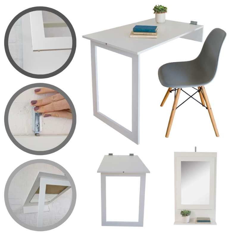 SpaceSave Fold Up Wall Desk with Mirror 100x60cm