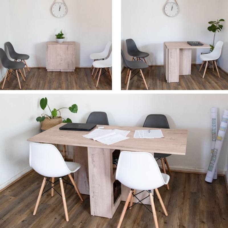 SpaceSave Folding 4 in 1 Console Table Desk - Rustic Wood