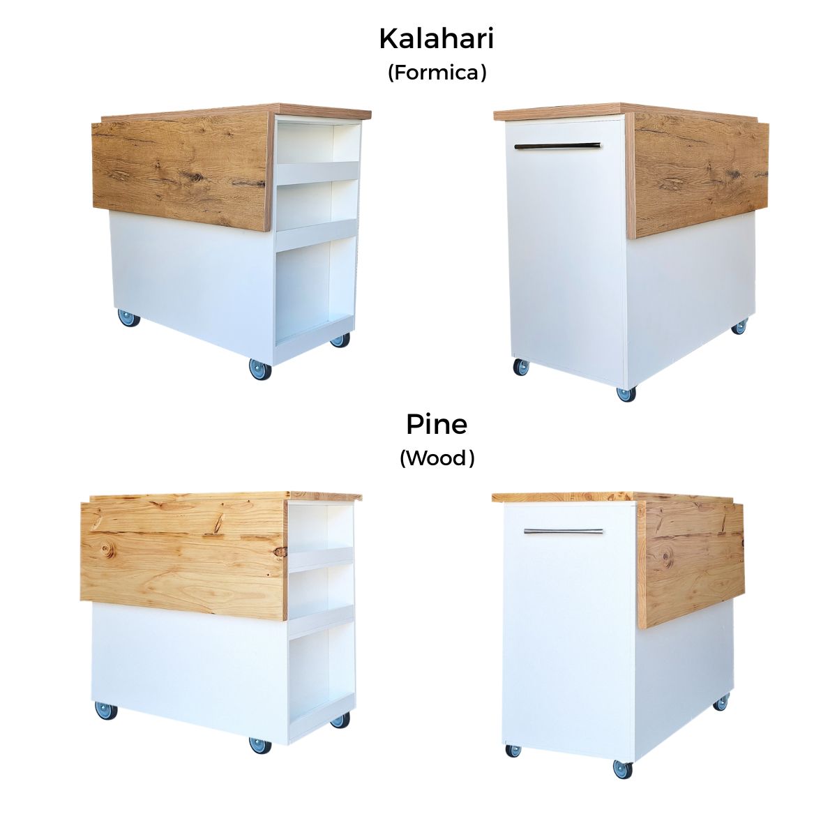 SpaceSave Kitchen Island with Wheels and Fold-Out Table - Pine vs Kalahari