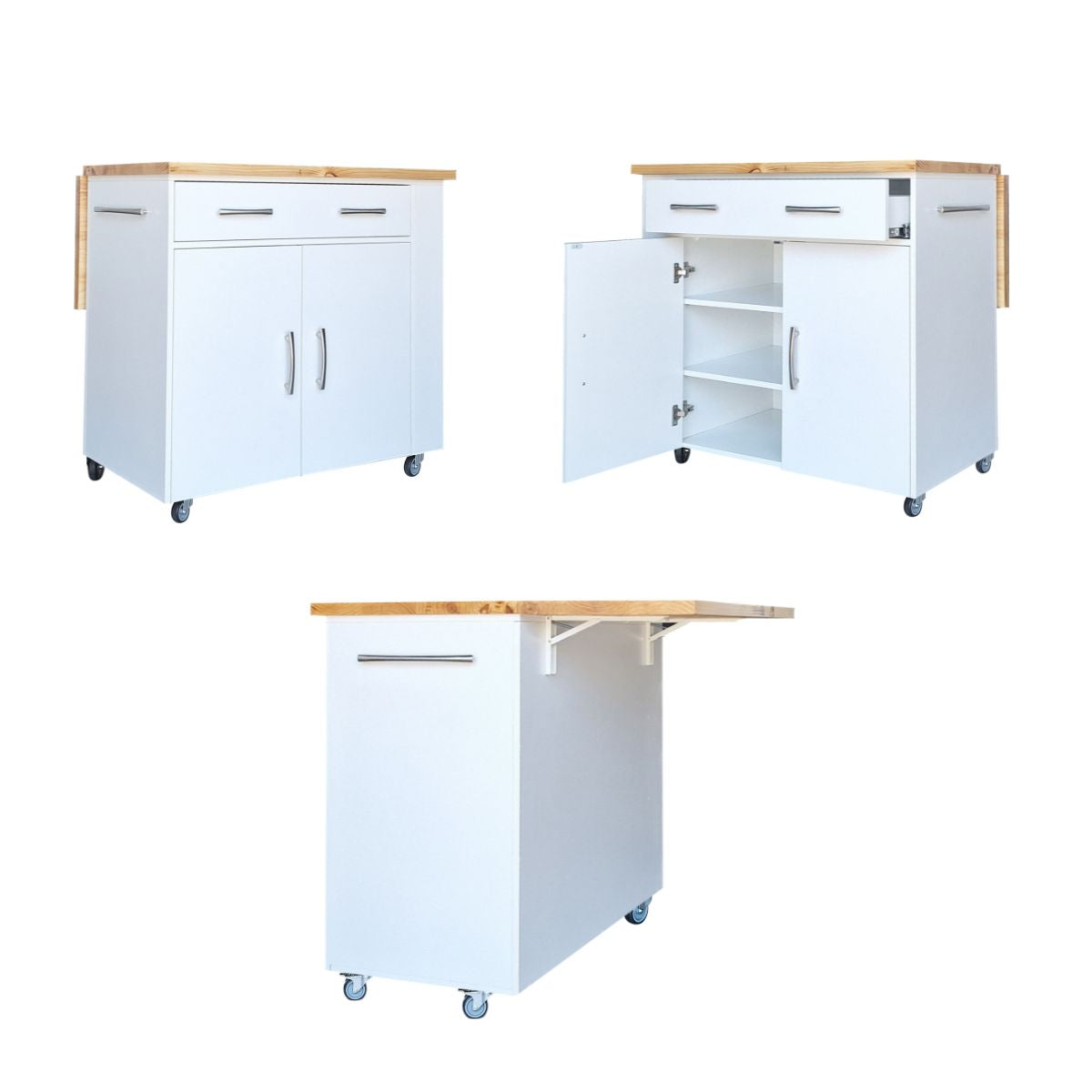 SpaceSave Kitchen Island with Wheels and Fold-Out Table