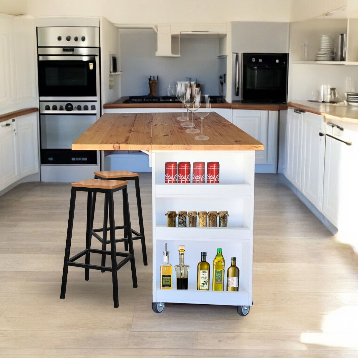 SpaceSave Kitchen Island with Wheels and Fold-Out Table