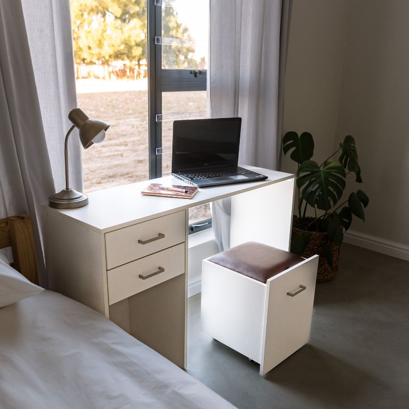 Versa Combo Drawer Desk with Ottoman Chair and Fold-Out Table