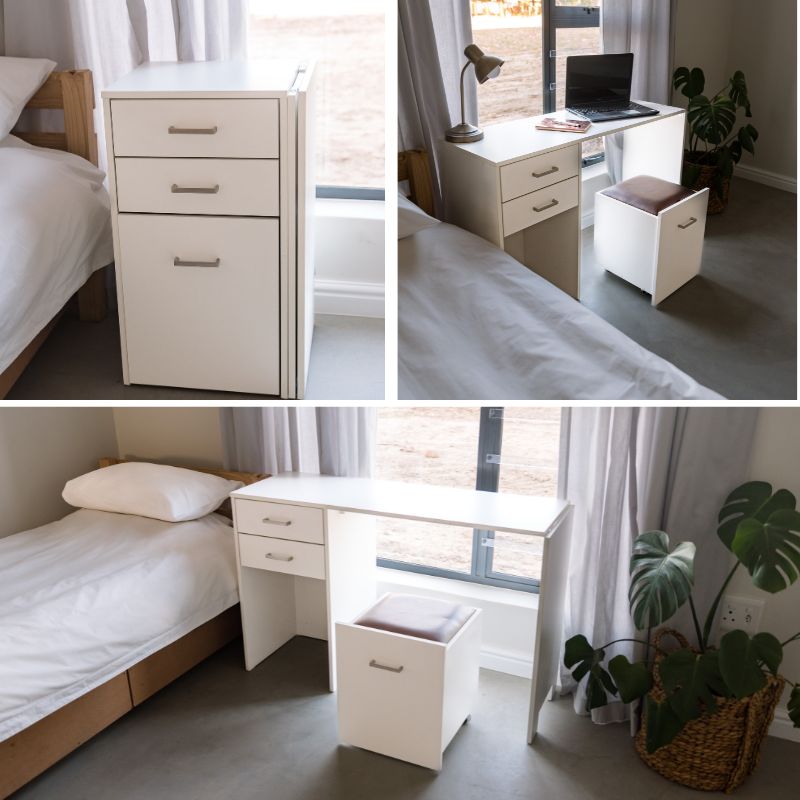 Versa Combo Drawer Desk with Ottoman Chair and Fold-Out Table
