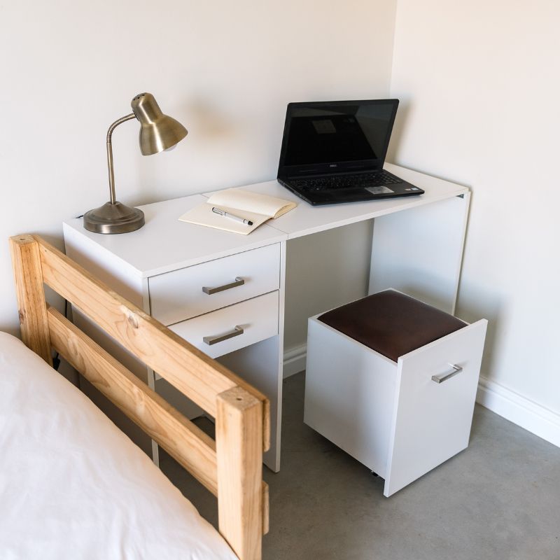 Versa Combo Drawer Desk with Ottoman Chair and Fold-Out Table