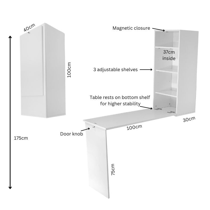 SpaceSave Fold Up Wall Mounted Workstation Dimensions